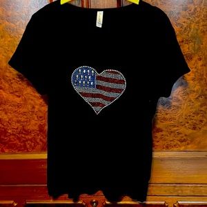 Black Sparkle American Flag Detail Short Sleeve Top